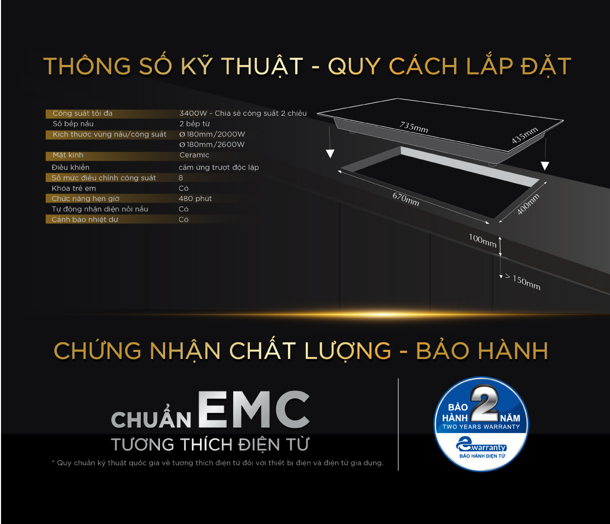 Bếp Âm Từ Đôi BlueStone ICB-6920 3400 W - Miễn Phí Lắp đặt cắt đá - HCM, Hà Nội, Bình Dương, Đồng Nai, Hải Phòng, ĐăkLăk, Thái Bình, Bắc Ninh, Hải Dương - Bảo Hành 24 Tháng- Hàng chính hãng