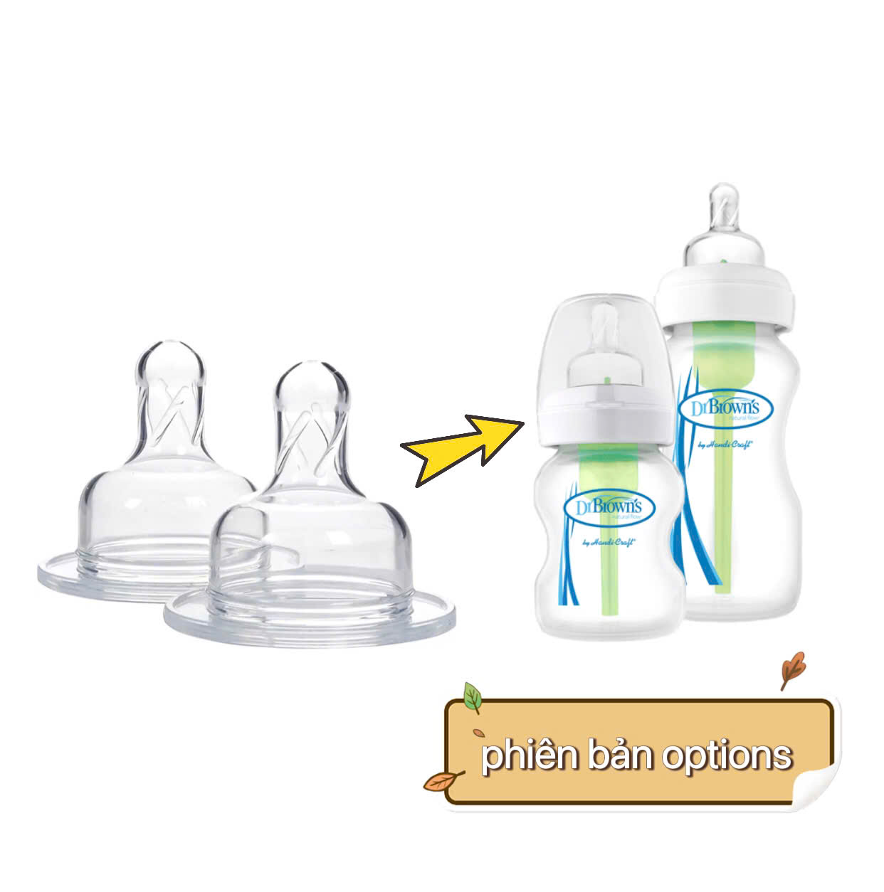 [ Phiên bản Options ] Set 2 núm ty thay thế bình sữa Dr.Brown's cổ rộng, phiên bản Options