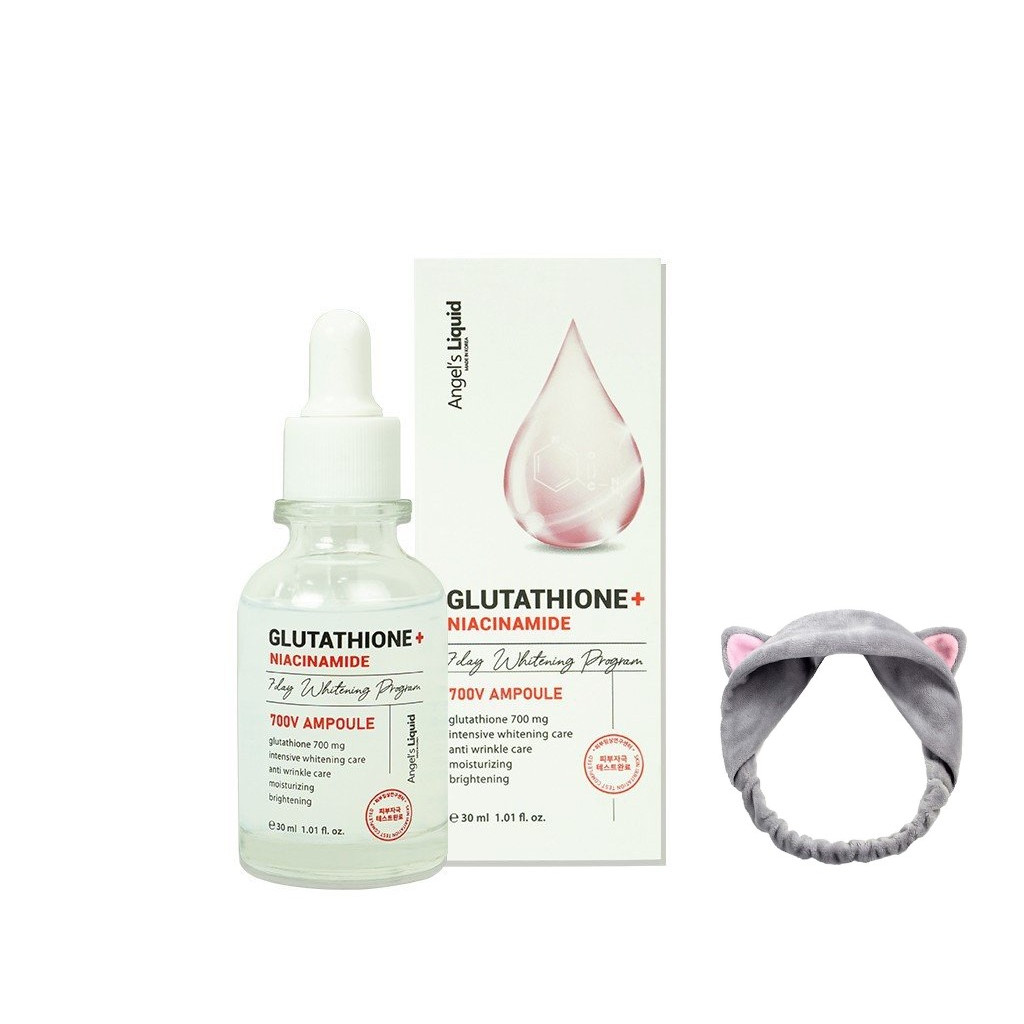 Serum Truyền Trắng, Giảm Thâm Nám Chuyên Sâu Angel's Liquid Glutathione+ Niacinamide 700 V-Ampoule 30ml +Tặng kèm 1 băng đô tai mèo (màu ngẫu nhiên)