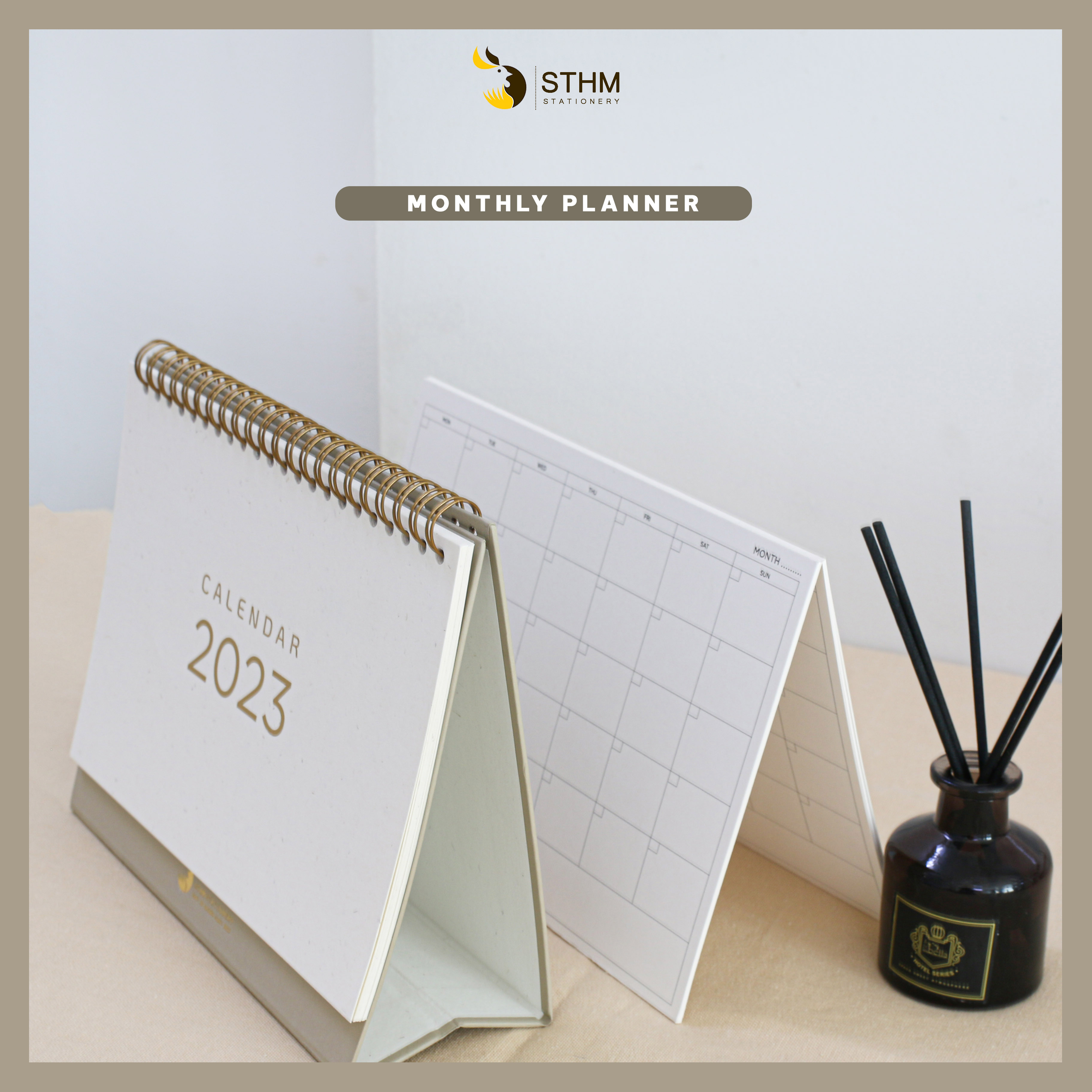 [STHM stationery] - Lịch bàn lò xo 2023 - Latte - Giấy mỹ thuật cao cấp - Có lịch âm dương và checklist