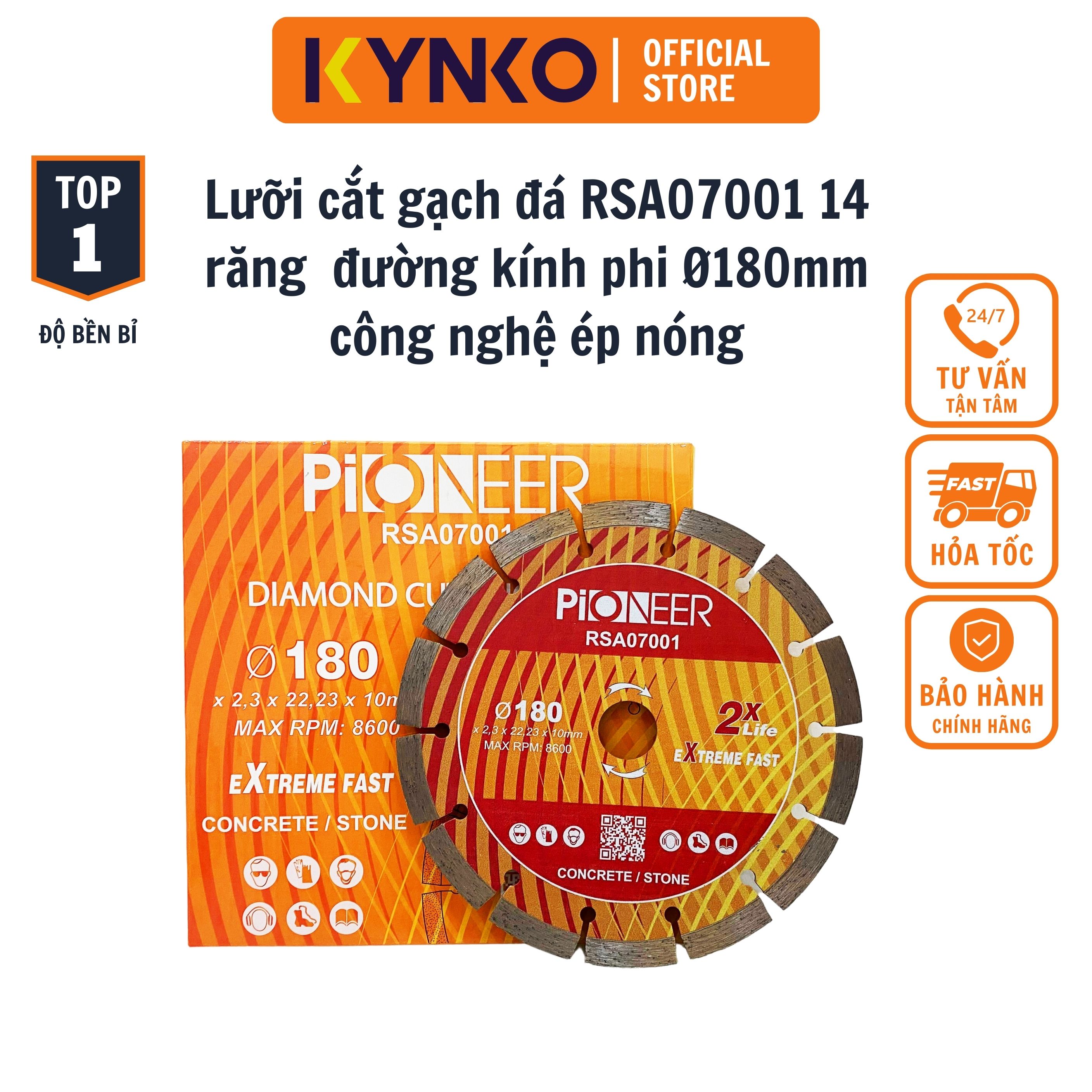 LƯỠI CẮT GẠCH - ĐÁ RSA07001 14 răng  đường kính phi Ø 180mm công nghệ ép nóng cao cấp