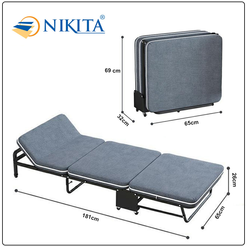 [HOT] Giường gấp đa năng gấp gọn NIKITA, khung thép sơn tĩnh điện, xếp gọn thành ghế sofa,  có bánh xe