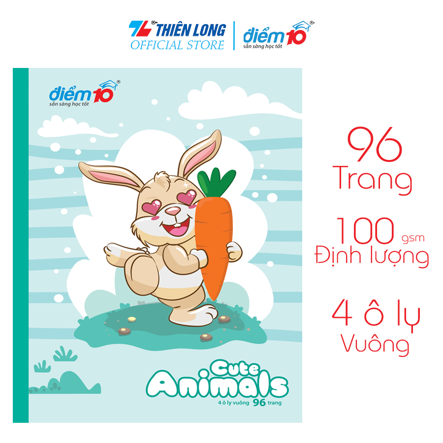 Bộ 5 Tập học sinh 96 trang 4 ô ly vuông 100 gsm Điểm 10 TP-NB061