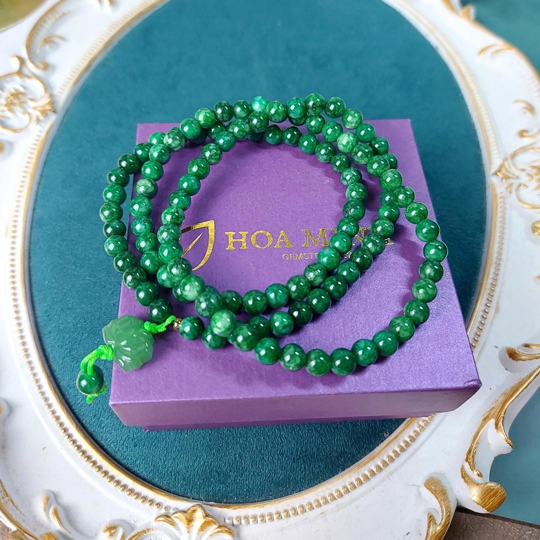 Vòng tay chuỗi 108 hạt Cẩm Thạch Sơn Thủy size 6 li phối charm hoa sen mã não, phong thủy bình an may mắn không kén mệnh