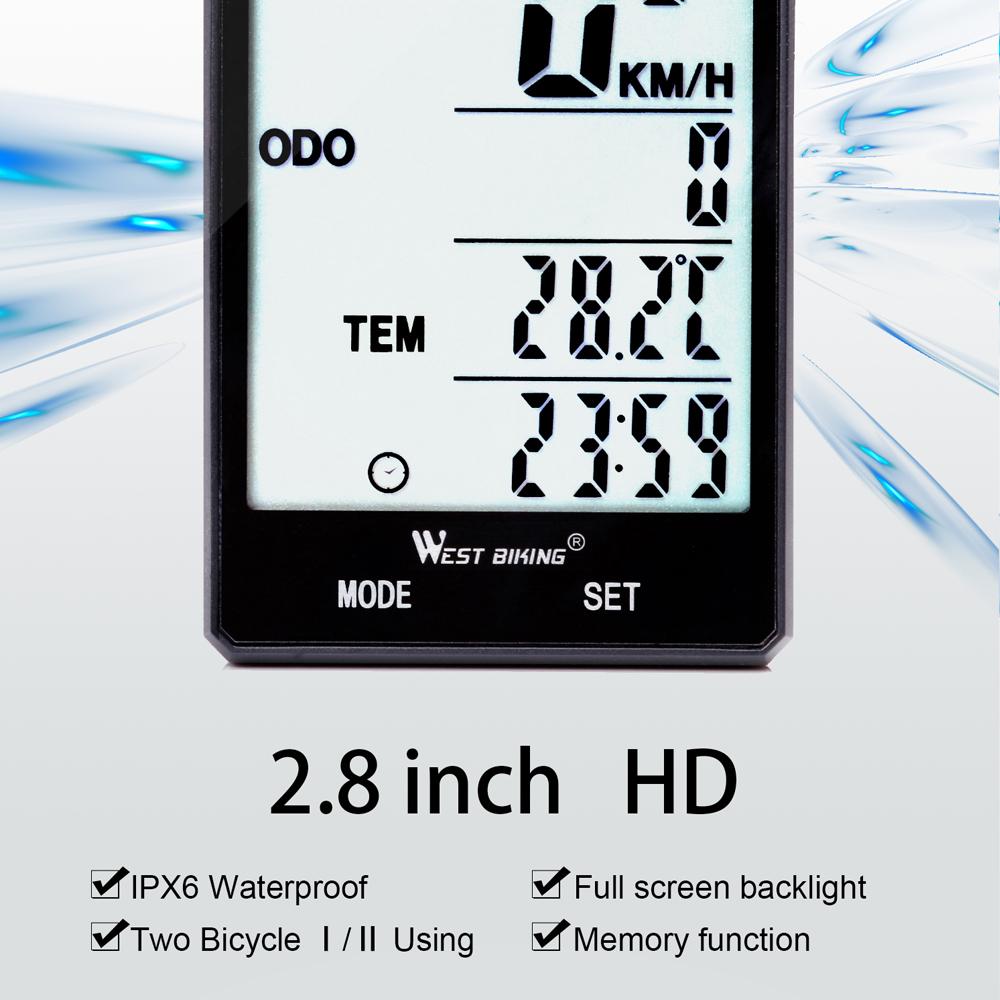 Đồng hồ đo tốc độ WEST BIKING màn hình lớn cho xe đạp 2,8 inch