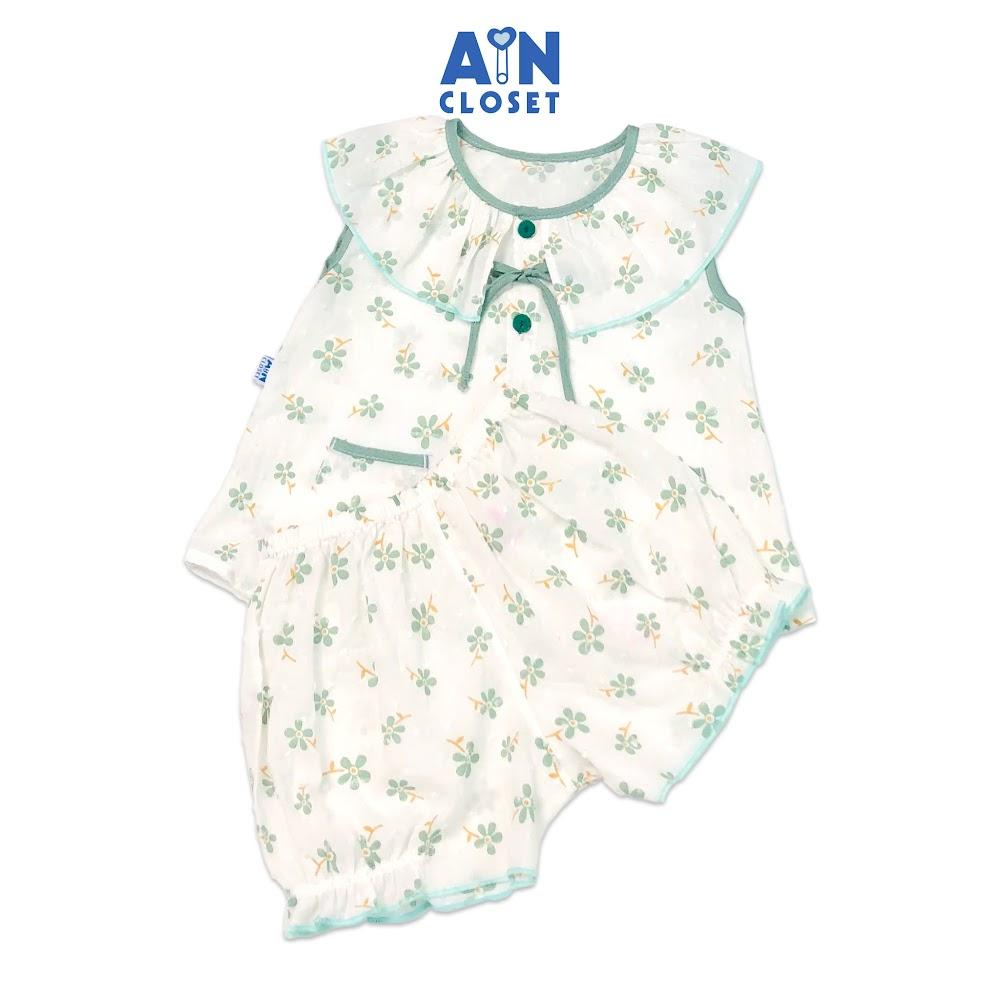 Bộ quần áo ngắn bé gái họa tiết Cúc nhí xanh nền trắng cotton - AICDBGHY7LZL - AIN Closet