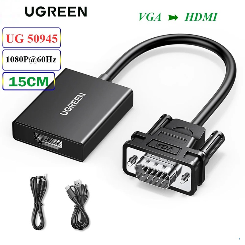 Dây Chuyển Đổi Vga Sang Hdmi Màu Đen Dài 25Cm Ugreen 50945 - Hàng Chính Hãng