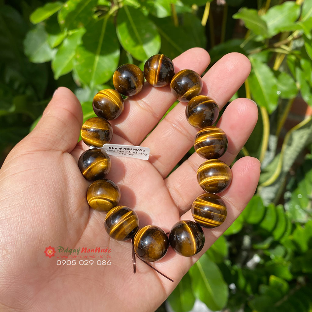 Vòng tay Nam đá mắt hổ kích thước hạt 14ly