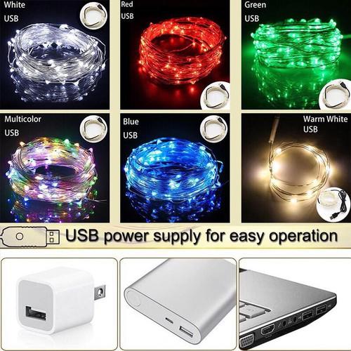 [Đầu Cắm USB] Dây đèn Led đom đóm 5M Vàng nắng, dây màu bạc đèn chipsbling Fairy Light