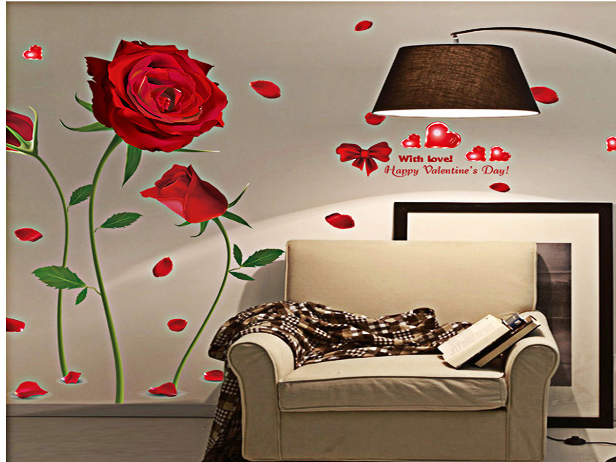 Decal dán tường hoa hồng đỏ 3 bông xl8178
