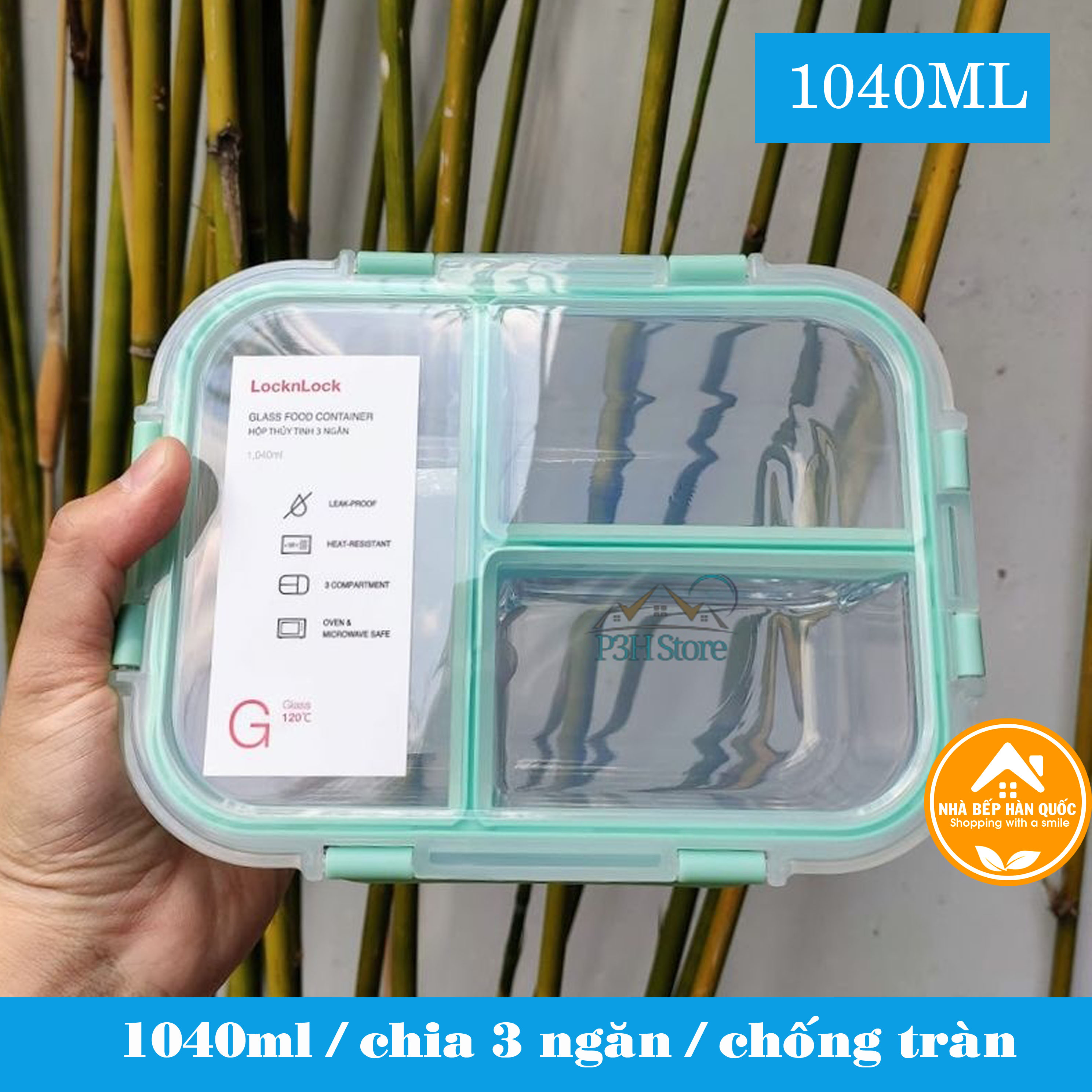 Hộp đựng thực phẩm bằng thủy tinh chia 2 ngăn 3 ngăn chịu nhiệt Lock&amp;lock LLG456 600ml LLG457 860ml LLG458 1040ml