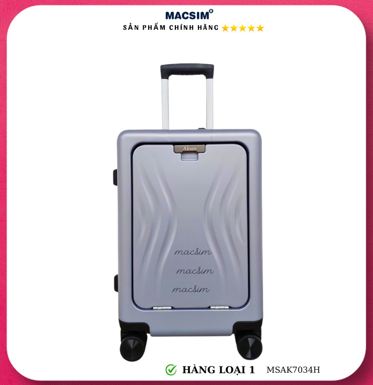 Vali cao cấp Macsim Aksen hàng loại 1 MSAK7034H cỡ 20 inch - màu ghi