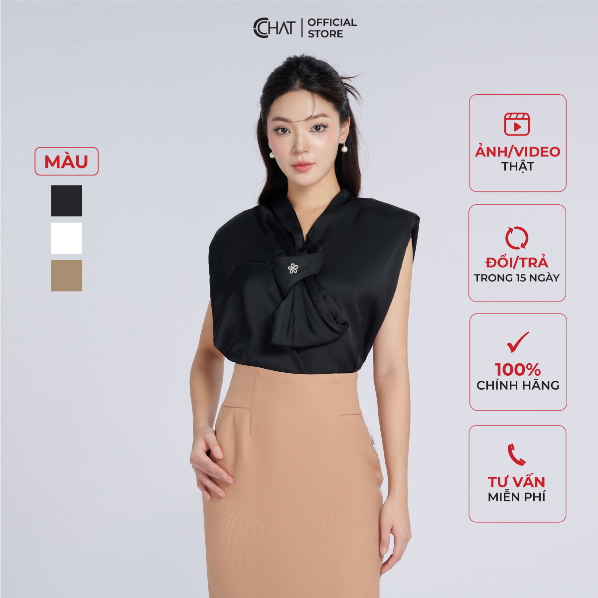 Áo Kiểu Nữ Cổ Nơ Dáng Suông Chất Lụa Cao Cấp Mềm Mịn 53ASL2003ST