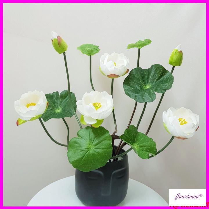 Hoa lụa, bình hoa sen giả để bàn trang trí phòng khách, nhà hàng đẹp Flowermini SG-03