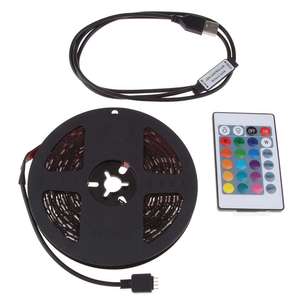 DC 5V USB LED RGB Strip Light TV Back Lighting Kit With 24-Key Remote Control - 5m