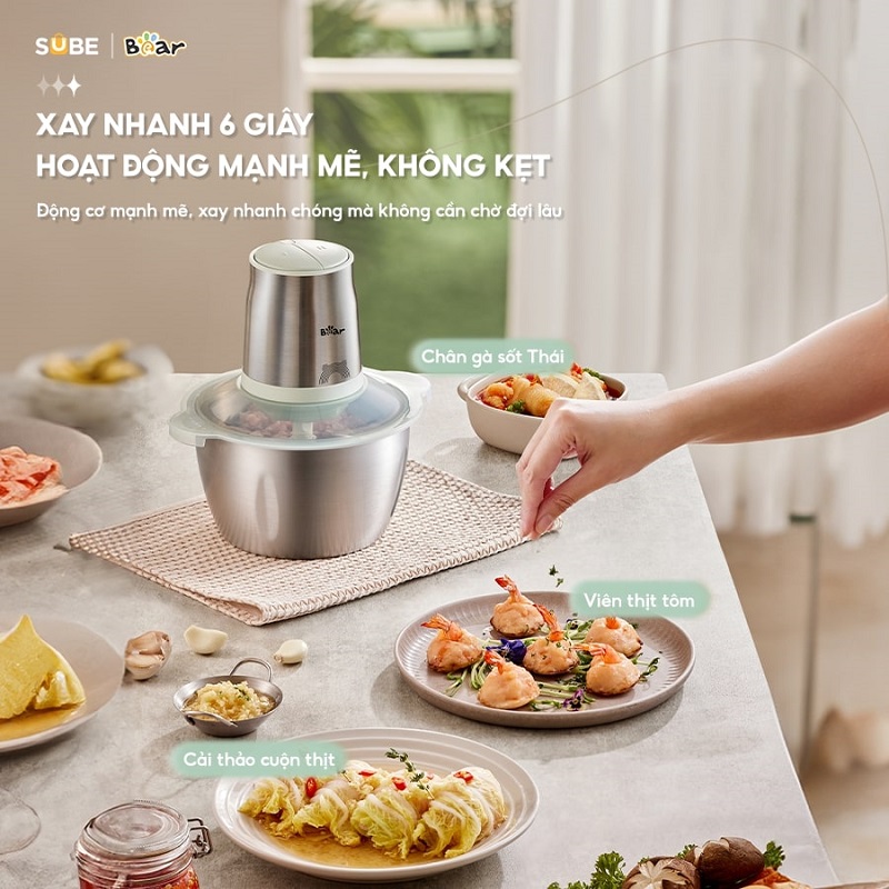 Máy Xay Thịt Bear Cối Xay Thịt Máy Xay Thịt Đa Năng Máy Xay Rau Củ Xay Nhuyễn Thịt Cá 4 Lưỡi Dao CH-4H03F - Hàng chính hãng