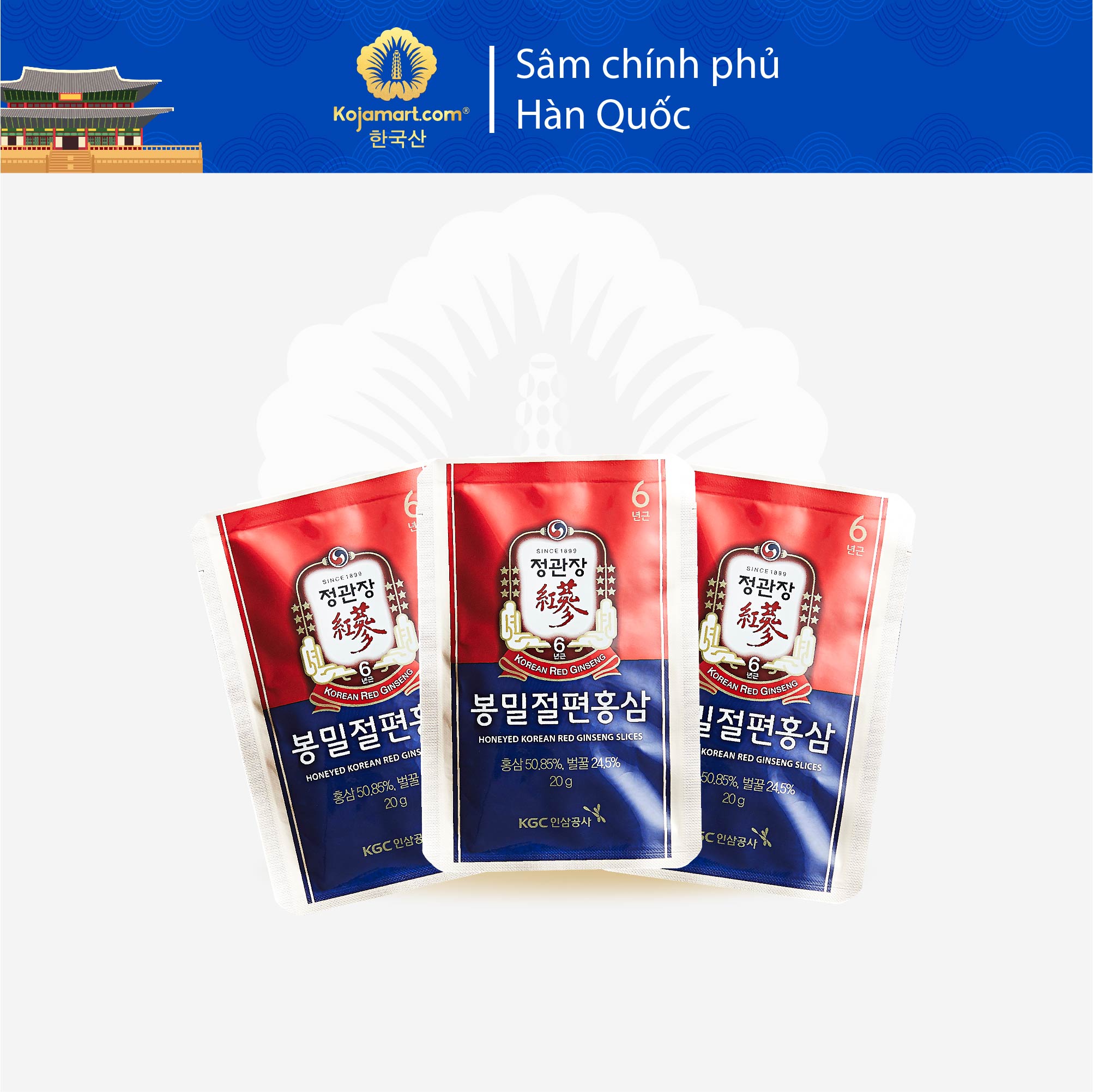 Hồng Sâm Chính Phủ Cắt Lát Tẩm Mật Ong KGC Cheong Kwan Jang Hộp 12 gói x 20g