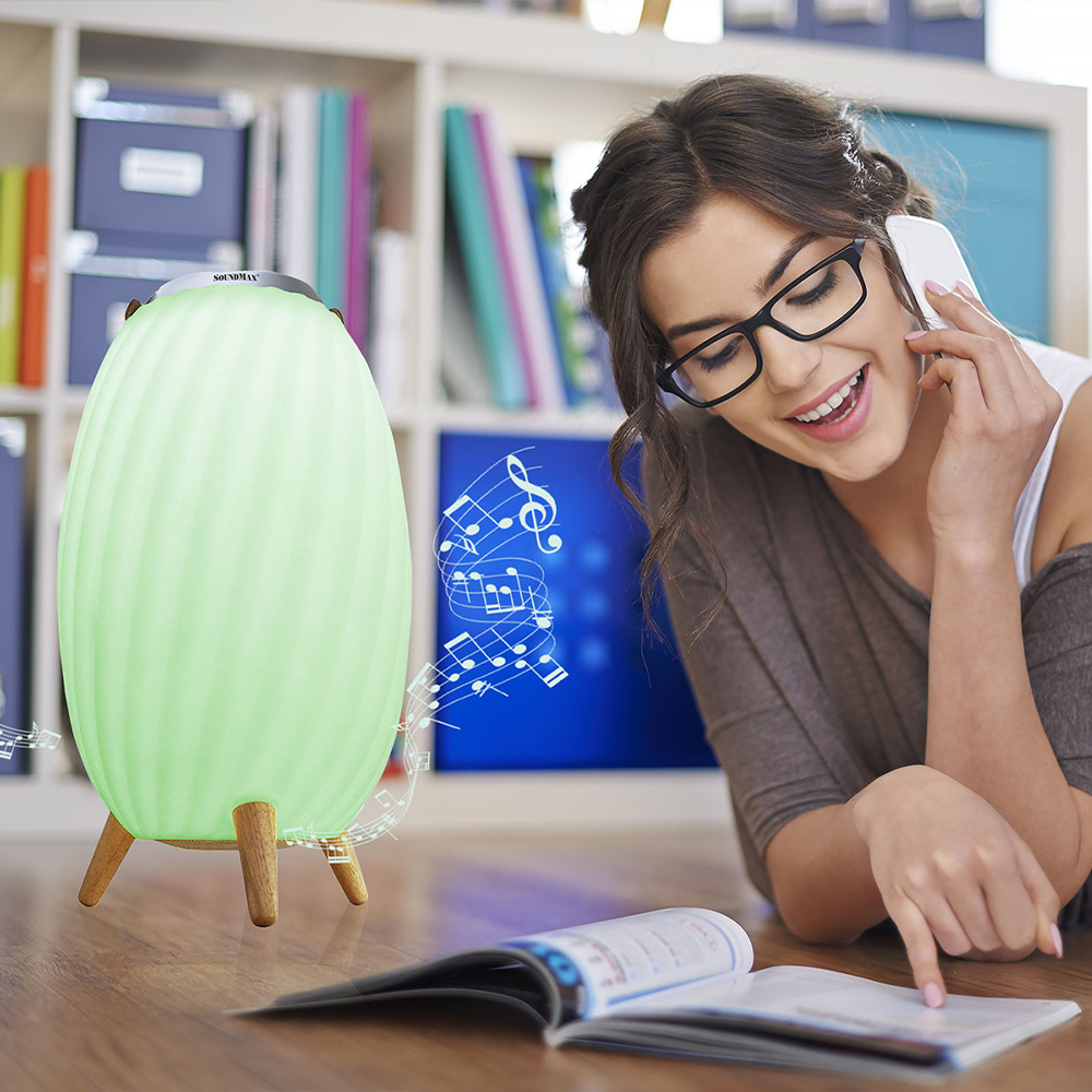 [Hàng Chính Hãng] Loa bluetooth trang trí đèn ngủ 7 màu đèn, chân đế bằng gỗ cao cấp chống mục SoundMax AL-22 | AL22 - Loa Nghe Nhạc kiêm đèn ngủ sang trọng