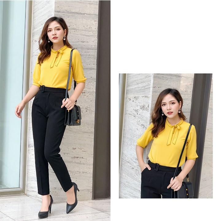 Quần Tây Âu Nữ Công Sở Lưng Cao Elimaz, Có Đai Eo Đính Khóa Vuông Ống Đứng EQ19.009