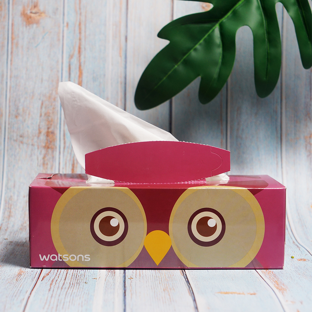 Khăn Giấy Hộp Watsons Velvety Soft Box Tissues Parrot &amp; Owl Mềm Mịn 3 Lớp 100 Miếng (Mẫu Ngẫu Nhiên)