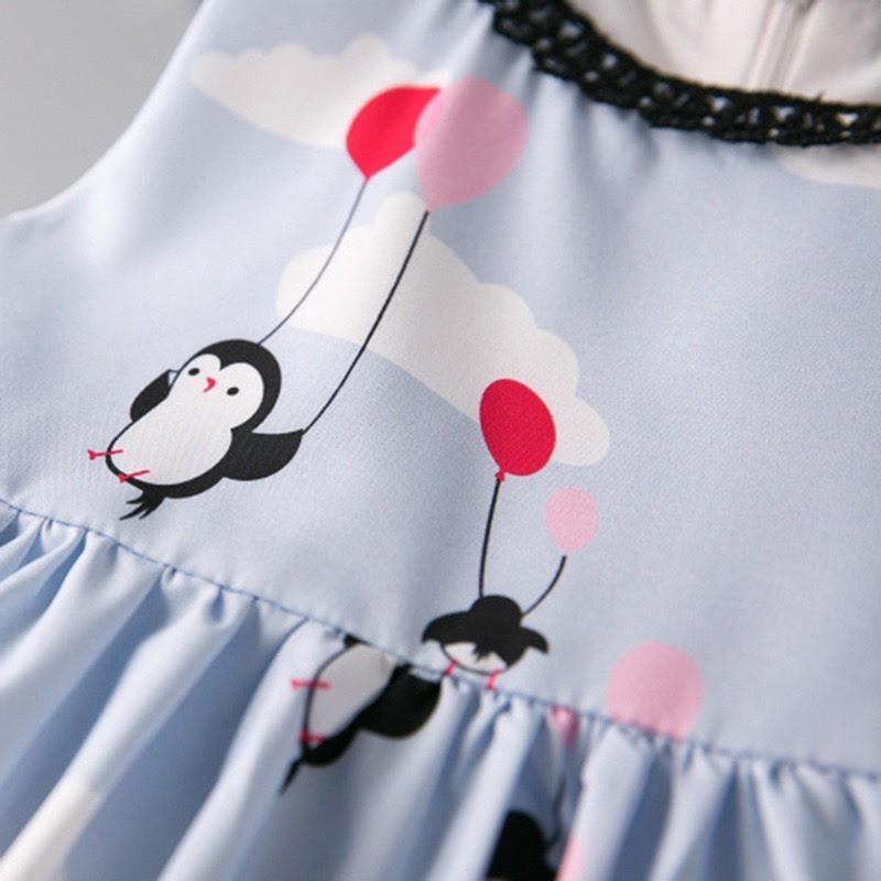 Váy xanh phi lụa kết voan bé gái