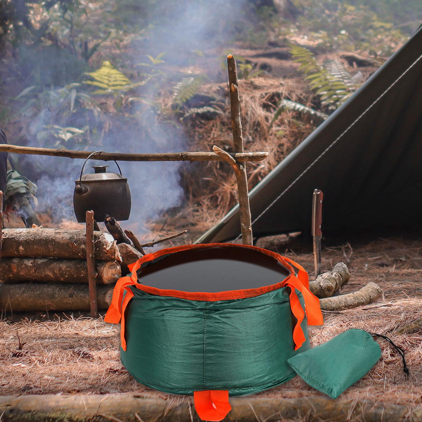 Collapsible Bucket Foldable for Camping with Bag Wash Basin Dark Green