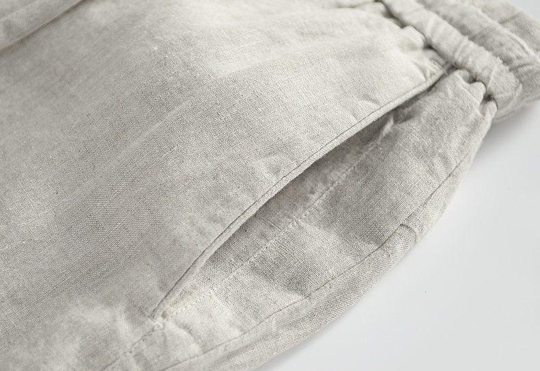 Quần linen nam ống suông, quần dài ống rộng cạp chun có dây rút và khuy trước, phong cách tối giản, vintage Qd11