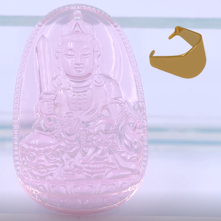 Mặt Dây Chuyền Phật Văn Thù Bồ Tát Đá Pha Lê Hồng Size Nhỏ 3.6cm & Size Lớn 5cm - Tặng Kèm Móc Inox - Phong Thủy 868 - May Mắn - Bình An
