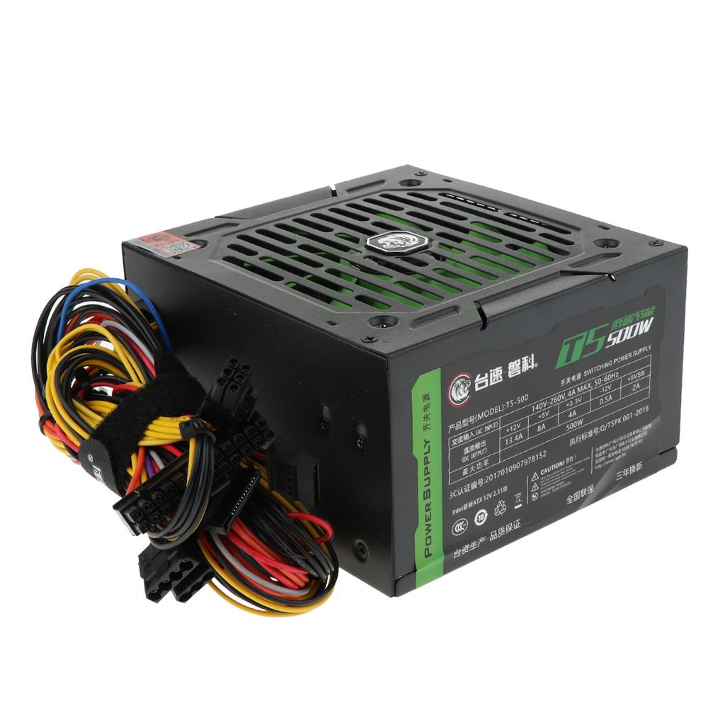 500W ATX Power Supply Unit PSU with Silent Cooling Fan for Desktop Computer