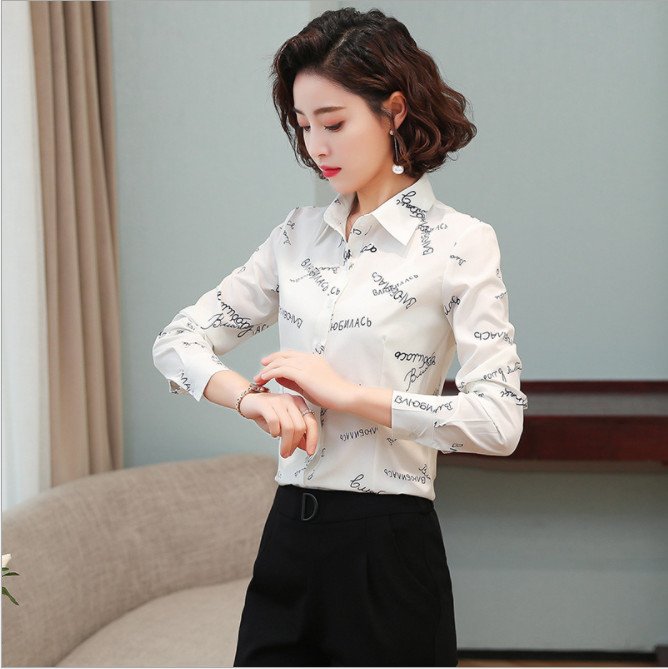 Áo sơ mi trắng nữ in chữ cá tính sm07
