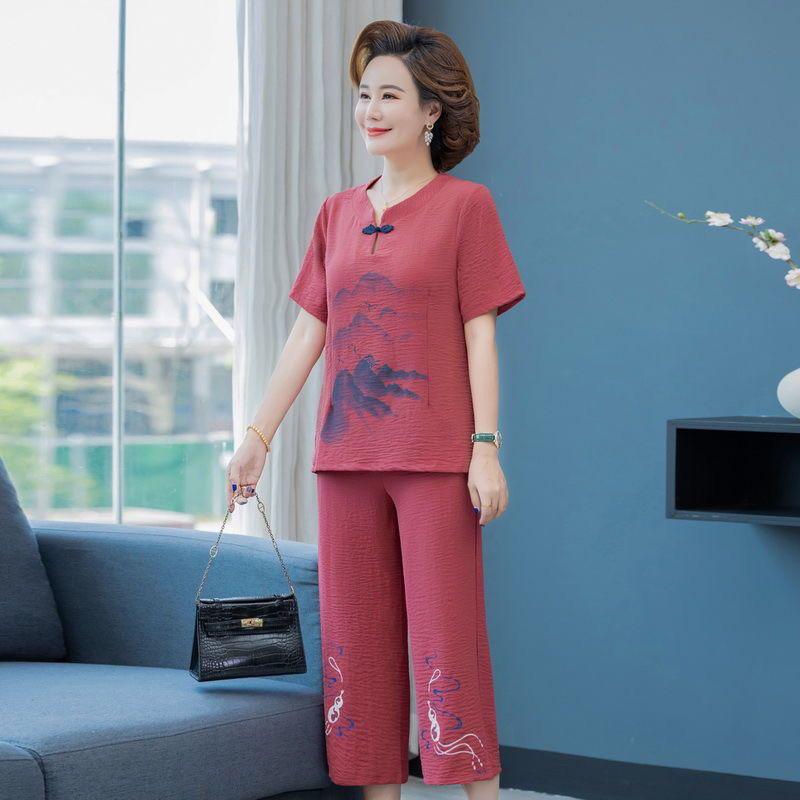 Đồ bộ nữ trung niên, bộ mặc nhà chất liệu đũi siêu mát