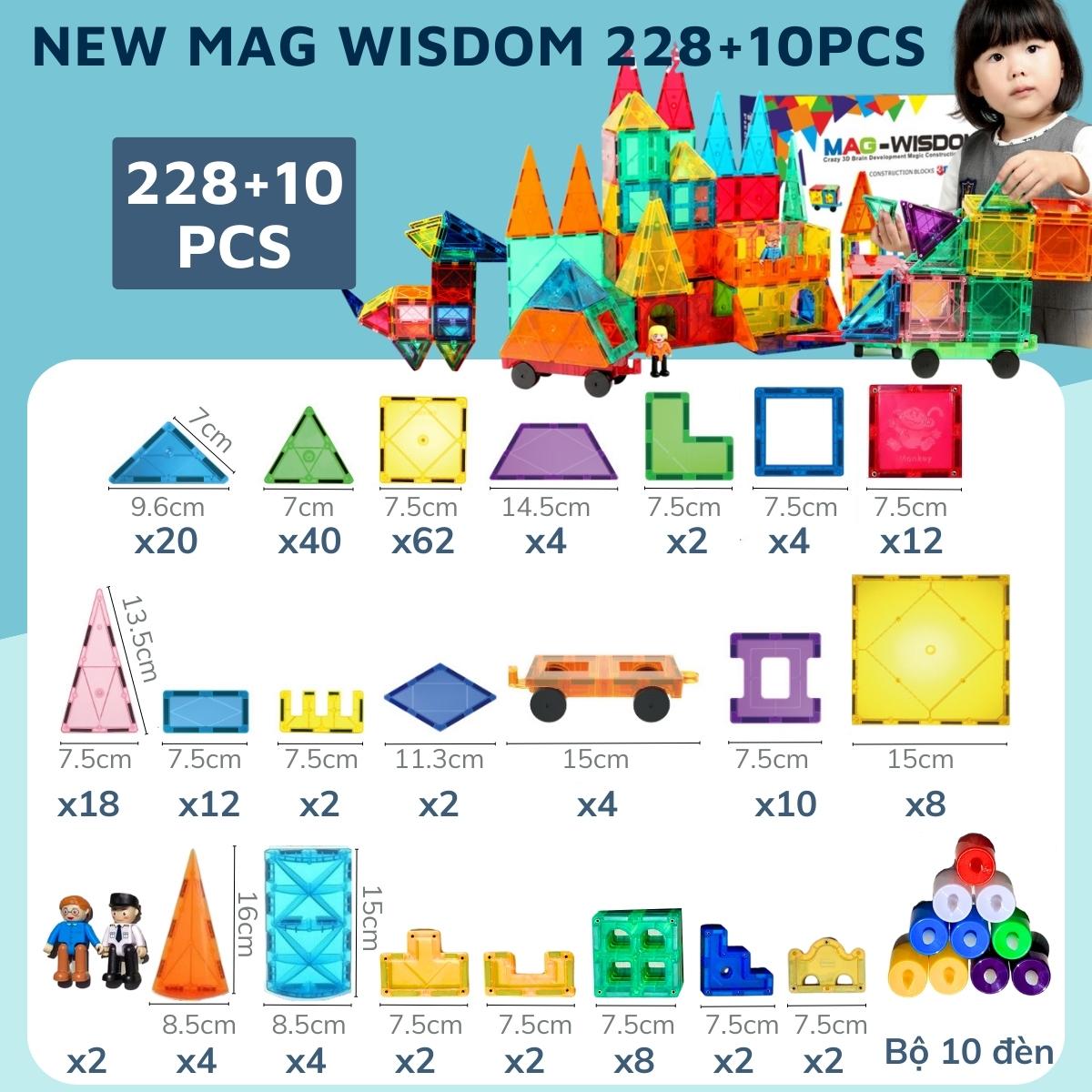 Đồ chơi xếp hình nam châm Mag-Wisdom phiên bản nâng cấp 228+10 chi tiết