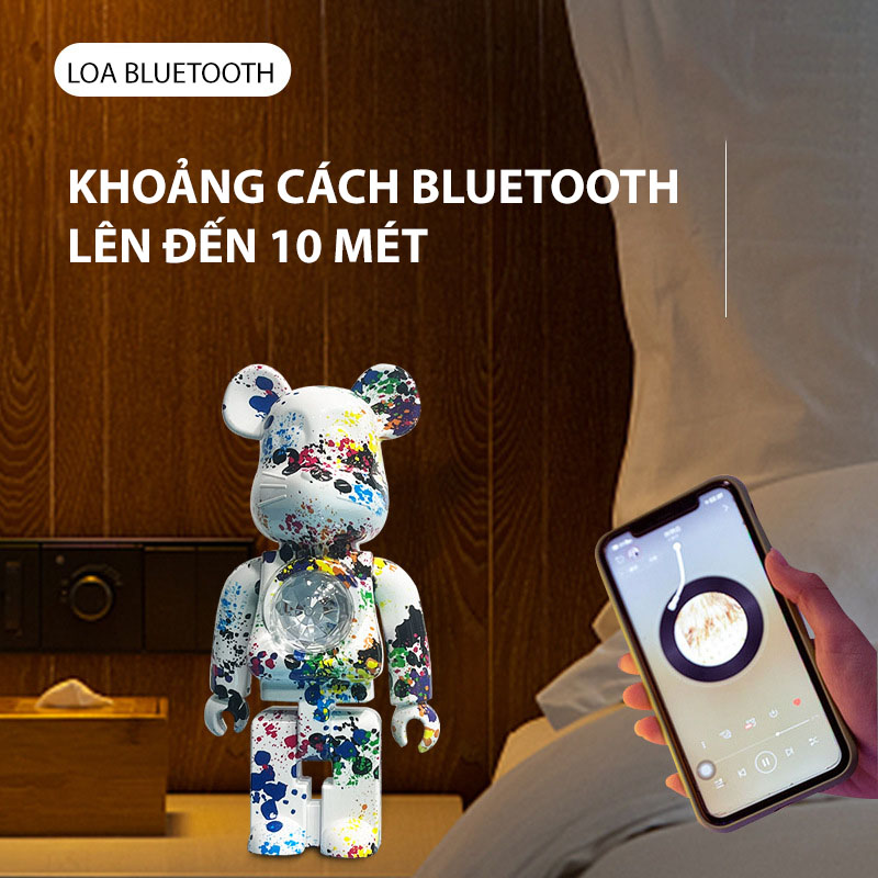 Loa Bluetooth Gấu Bearbrick Đèn Led Floveme Shen Lian, Nhỏ Gọn, Decor Bàn Làm Việc, Âm Thanh To Rõ Nét, Pin Dùng 3 - 5h - Hàng Chính Hãng