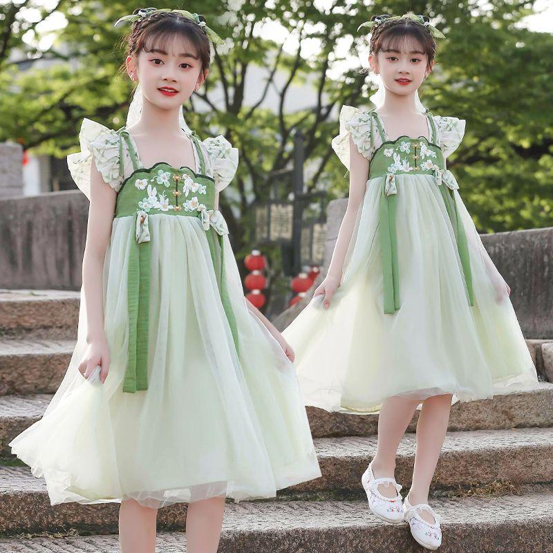 CHENGRUI Trang phục mùa hè cổ điển của cô gái ăn mặc mùa hè 2023 váy trẻ em mùa hè cô gái lớn Đường ăn mặc mùa hè ngắn tay áo