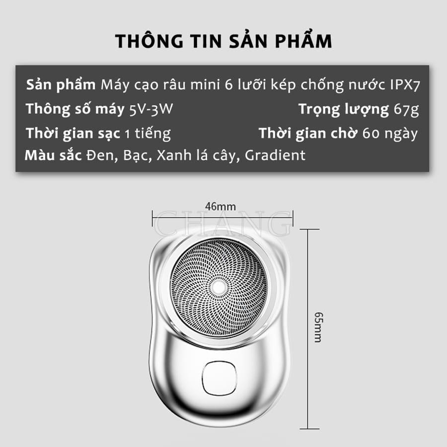 Máy Cạo Râu Mini 6 Lưỡi Kép Tự Mài, Dao Cạo Râu Điện Chống Nước IPX7 Nhỏ Gọn Bỏ Túi Sạc Type C