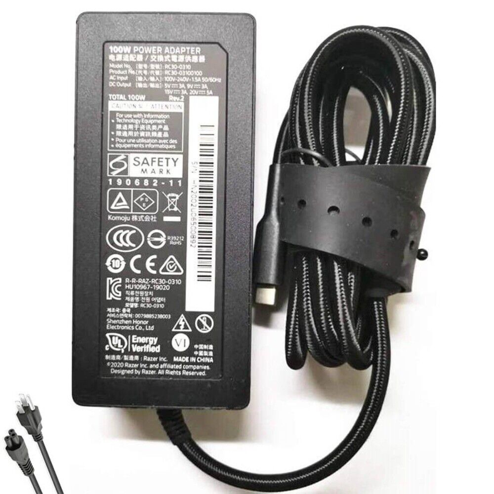 Sạc 100w 20V 5A type-C dành cho adapter fit Razer Book 13 RZ09-03571EM1-R3U1 Razer Blade Stealth 2019 2020 hàng nhập khẩu.