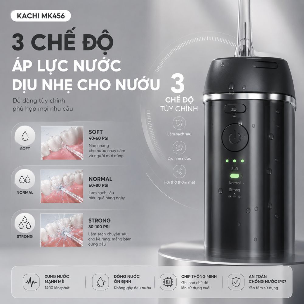 COMBO chăm sóc răng miệng toàn diện Kachi bàn chải điện làm sạch bề mặt răng + tăm nước làm sạch kẽ răng - hàng chính hãng