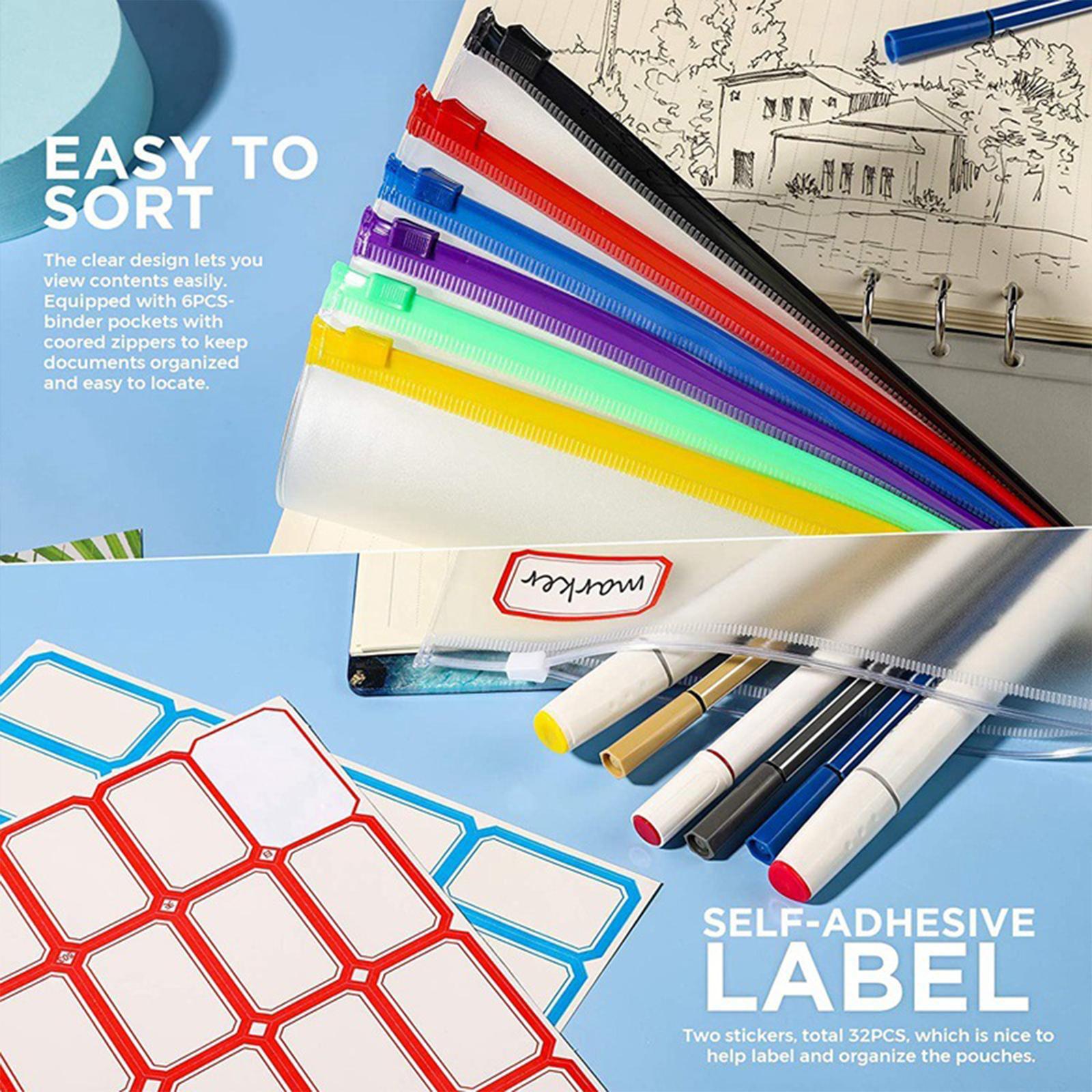 18 Pieces Binder Pocket Notebook Binder Loose Leaf Bags 6 Holes Binder Zipper Folders Waterproof Pouch Document Filing Bags