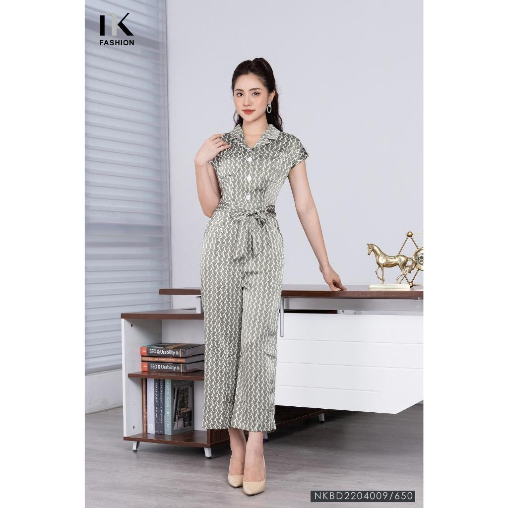 Bộ Jumpsuit Nữ NK Fashion Dáng Dài Thiết Kế Áo Cổ Ve Chai, Chờm Quần Ống Rộng Tôn Dáng, Chất Liệu Lụa Hàn Cao Cấp NKBD2204009