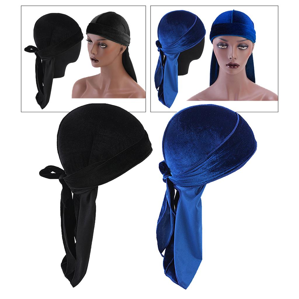 2 Pieces Women Mens Fashion Velvet Bandana Hat Durag Muslim Headwrap Beanie