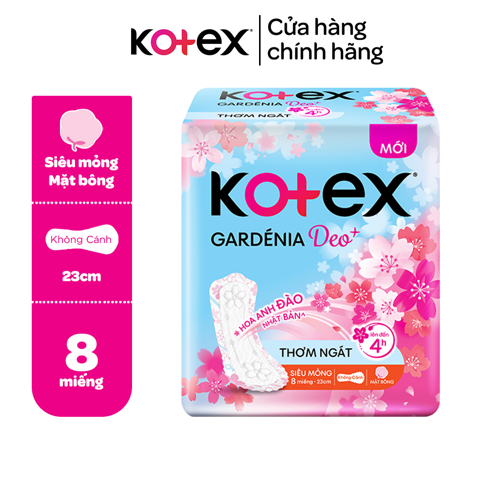 [Tặng 2M đến khi hết hàng] Băng vệ sinh Gardenia Deo+ - Hoa Anh Đào Mặt Bông siêu mỏng không cánh 23cm 8 miếng