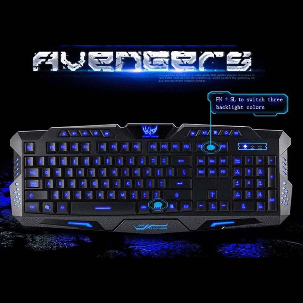 HSXJ V600 English 3 Backlight Wired Gaming Keyboard and Mouse Combo Optical Mice Adjustable DPI 114 Keys