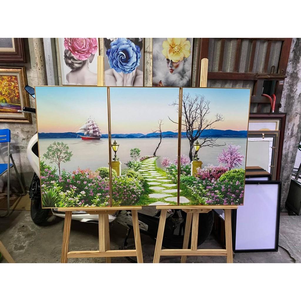 - Bộ 3 Tranh canvas giá xưởng CÓ KHUNG - Tranh Treo Tường PHONG CẢNH- Tranh treo tường canvas tặng kèm đinh