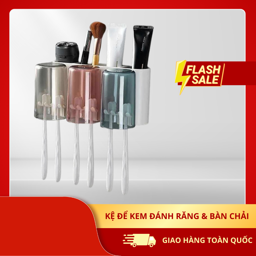 Kệ Để Kem Đánh Răng &Amp; Bàn Chải, Tặng Kèm Cốc - Kệ Nhà Tắm Dán Tường Thông Minh - Giá Treo Bàn Chải Đánh Răng Kiêm Để Đồ &Amp; Úp Cốc - Giao Màu Ngẫu Nhiên Hàng Chính Hãng - Bộ 3 Cốc