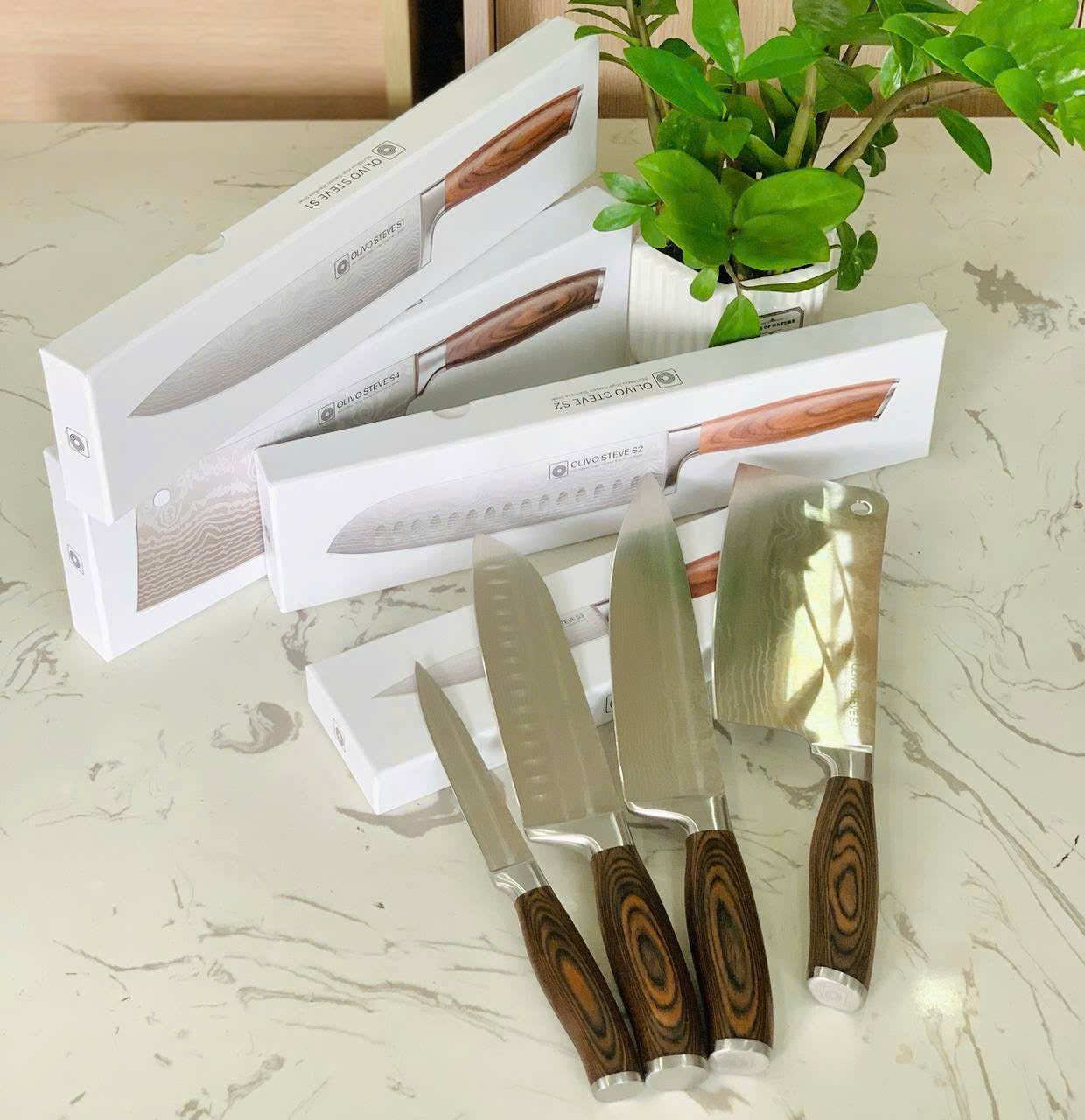[Hàng chính hãng] Bộ Dao 4 Món OLIVO STEVE – Vật Liệu Cao Cấp – Chuôi Gỗ Hồng – Thiết Kế Công Thái Học – Lưỡi Dao Sắc Bén