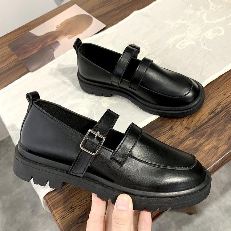 Giày búp bê nữ gót vuông mũi tròn phong cách hàn quốc, giày da đế nhỏ
