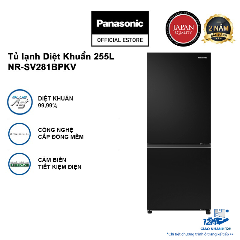 Tủ lạnh Panasonic Diệt Khuẩn 255L NR-SV281BPKV Cấp Đông Mềm - Ngăn Đá Dưới - Siêu Tiết Kiệm Điện Năng - Hàng chính hãng