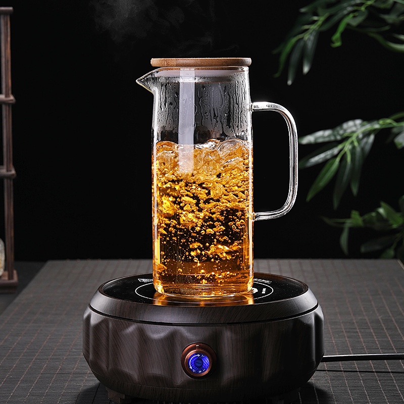 Bình Trà Thủy Tinh Nắp Gỗ Mặt INOX Thể Tích 1500ml