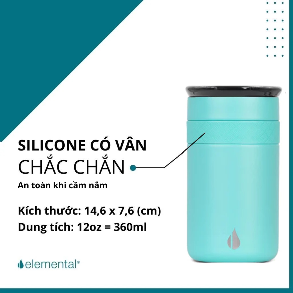 LY GIỮ NHIỆT ELEMENTAL MÀU XANH LAM (360ML), ĐẠT CHUẨN FDA HOA KỲ, THÉP 304 KHÔNG GỈ, GIỮ NÓNG LẠNH