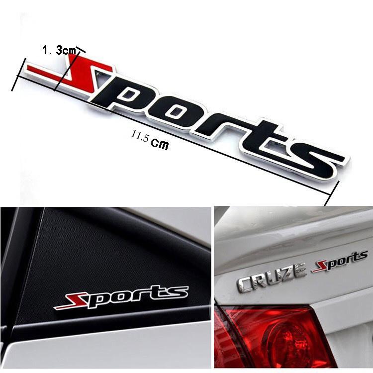 Logo chữ nổi SPORT kim loại màu dán trang trí xe Ô tô